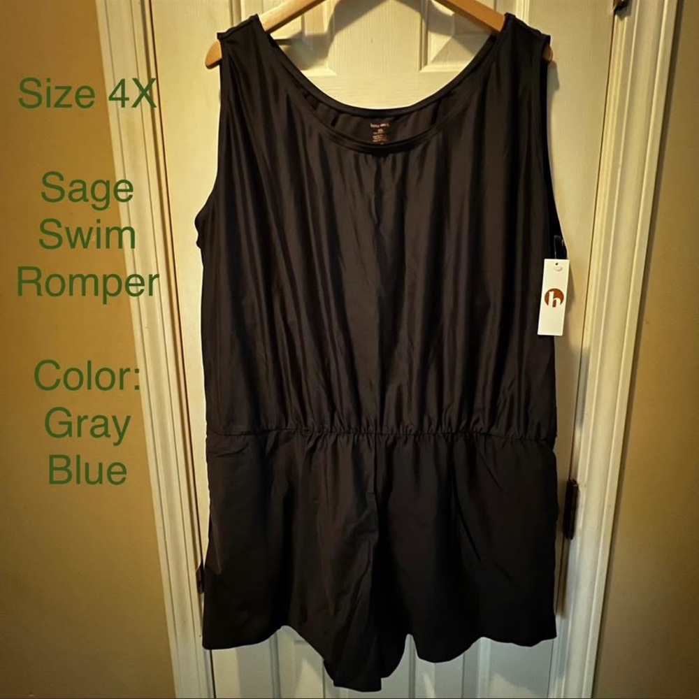 HONEY MARK Sage Swim Romper- Gray Blue- Size 4X- NWT
